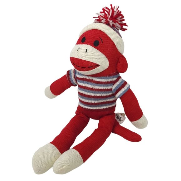 Dan Dee Sock Monkey Plush 19" Stuffed Animal Toy Pom Pom Cap Red Blue - Picture 3 of 11